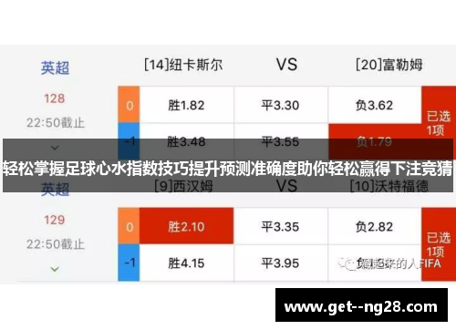 轻松掌握足球心水指数技巧提升预测准确度助你轻松赢得下注竞猜